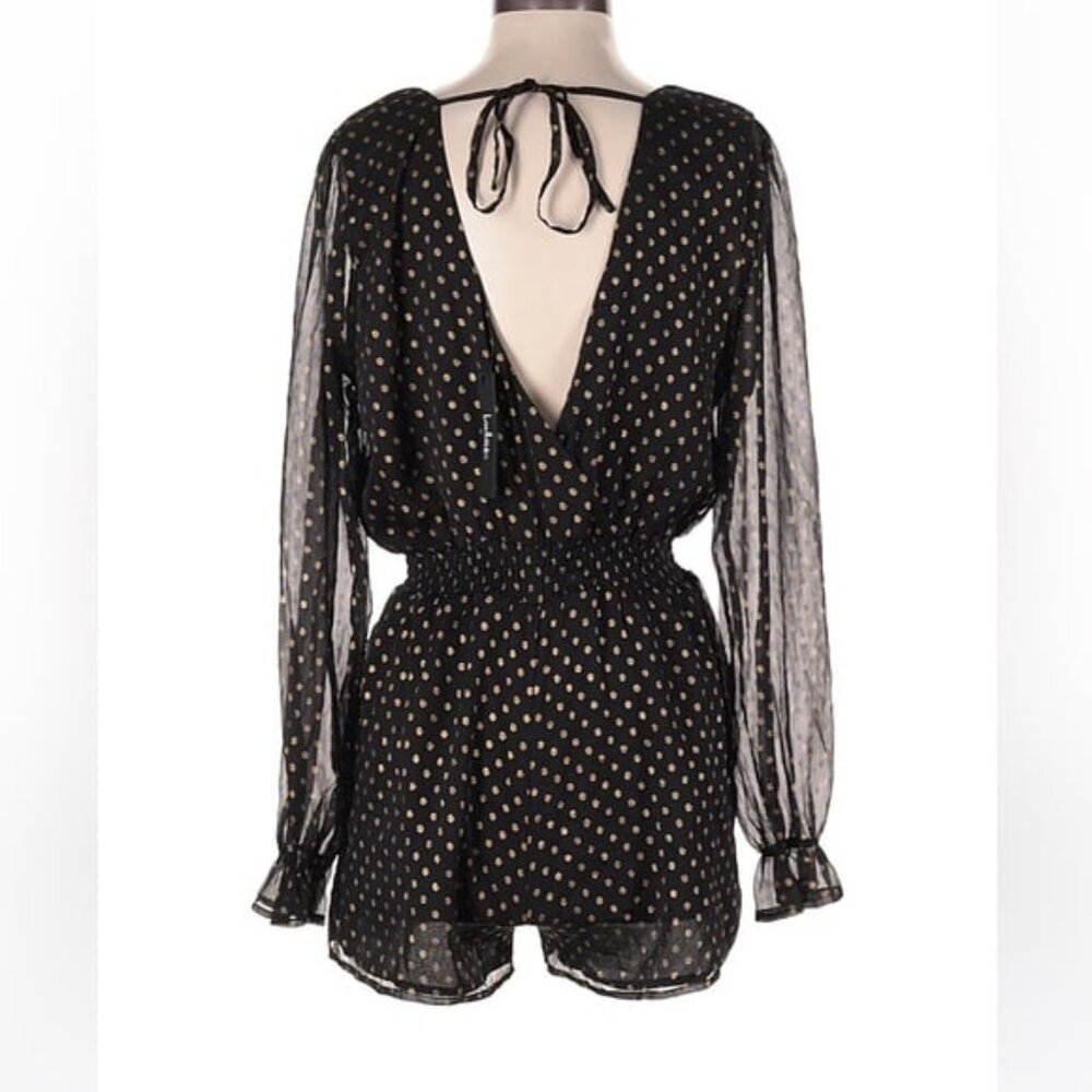 NWT Lulus Evening Gold Dot Chiffon Black Romper - Picture 2 of 6